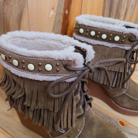 Sam Edelman Kemper Fringe Wedge Suede Booties - Picture 3 of 7